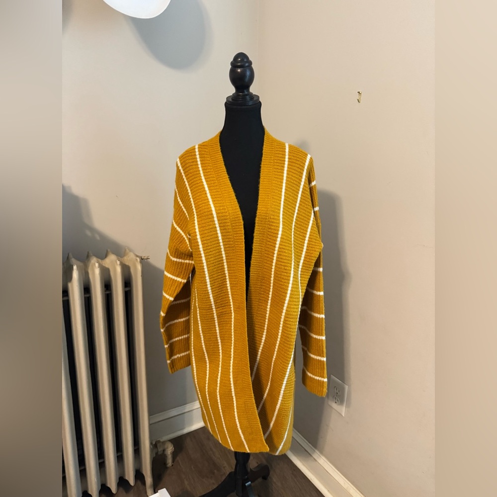 Yellow & White Striped Knitted Cardigan